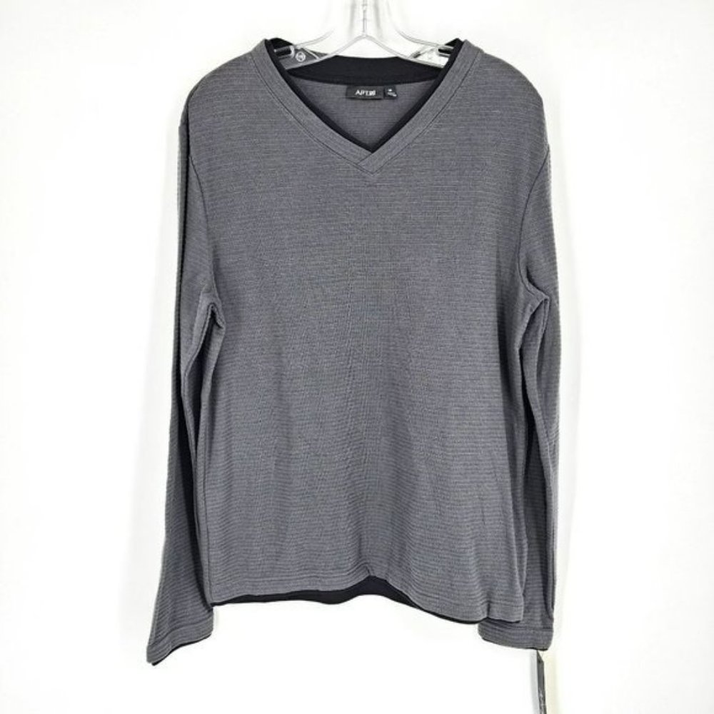 Apt 9 Long Sleeve Modern Fit Shirt M Grey Black Textured V-Neck Faux Layered New